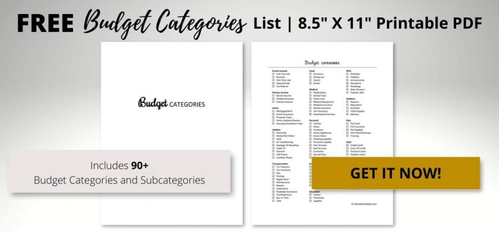 free budget categories printable