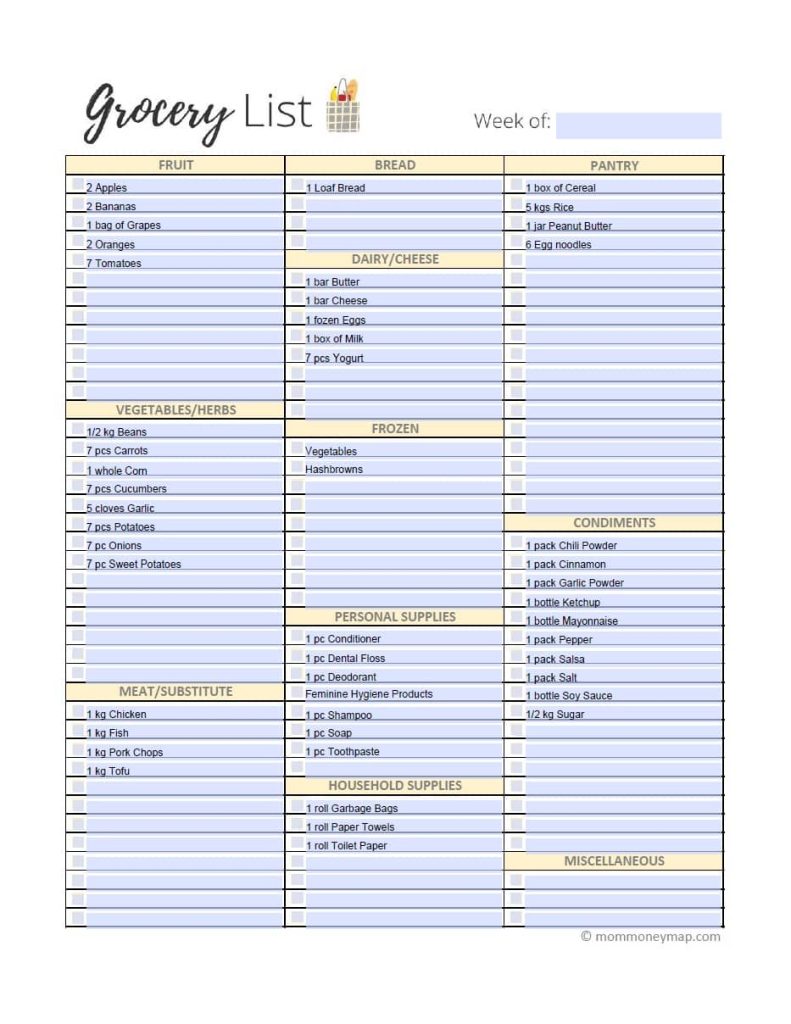 2 week shopping list