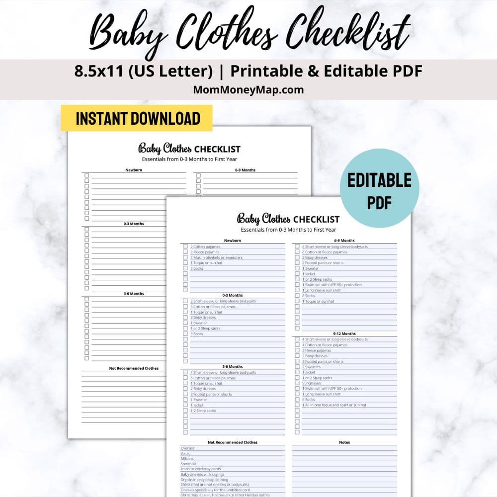 baby clothes checklist 0-3 months